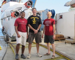 Avery Lee (left), Bruce Strickrott (center), and Scott White before their dive