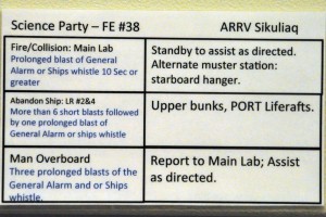 A convenient reference is attached to each bunk including a summary of muster stations and emergency duties