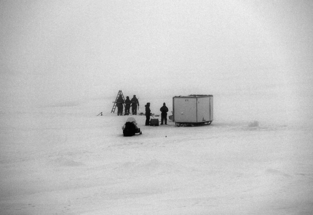 Not all our progress is in the water above the seafloor. As soon as I finished my CTD watch today, it was time for my polar bear watch as Kevin collected more cores from the ice camp. (photo by Chris German, Woods Hole Oceanographic Institution)