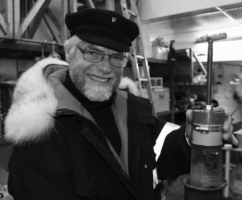 Kai, our happy benthic biology team leader, taking proud possession of NUI's first push core fresh from the seafloor. (photo by Chris German, Woods Hole Oceanographic Institution)
