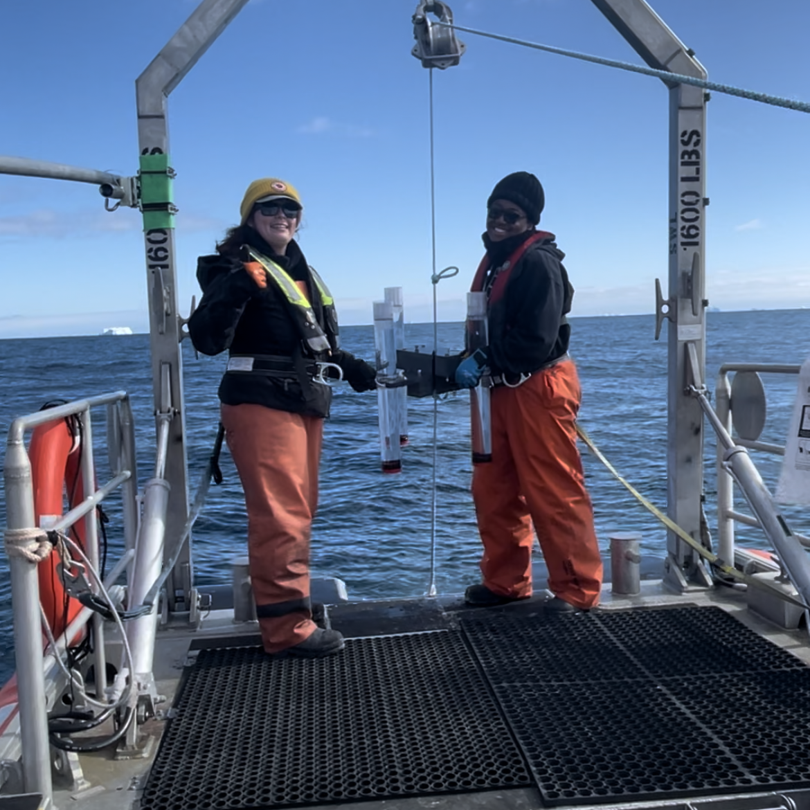 Shavonna partakes in shipboard operations including the deployment and recovery of a particle interceptor trap (which captures actively sinking ocean particles). Photo credit Shavonna Bent.