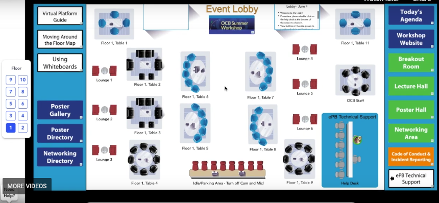  The event lobby is where all presenters and attendees will enter. They can check in at the help desk and presenters can practice setting up their ePoster in the speaker ready room. All attendees will be able to navigate to the event rooms via the lobby.